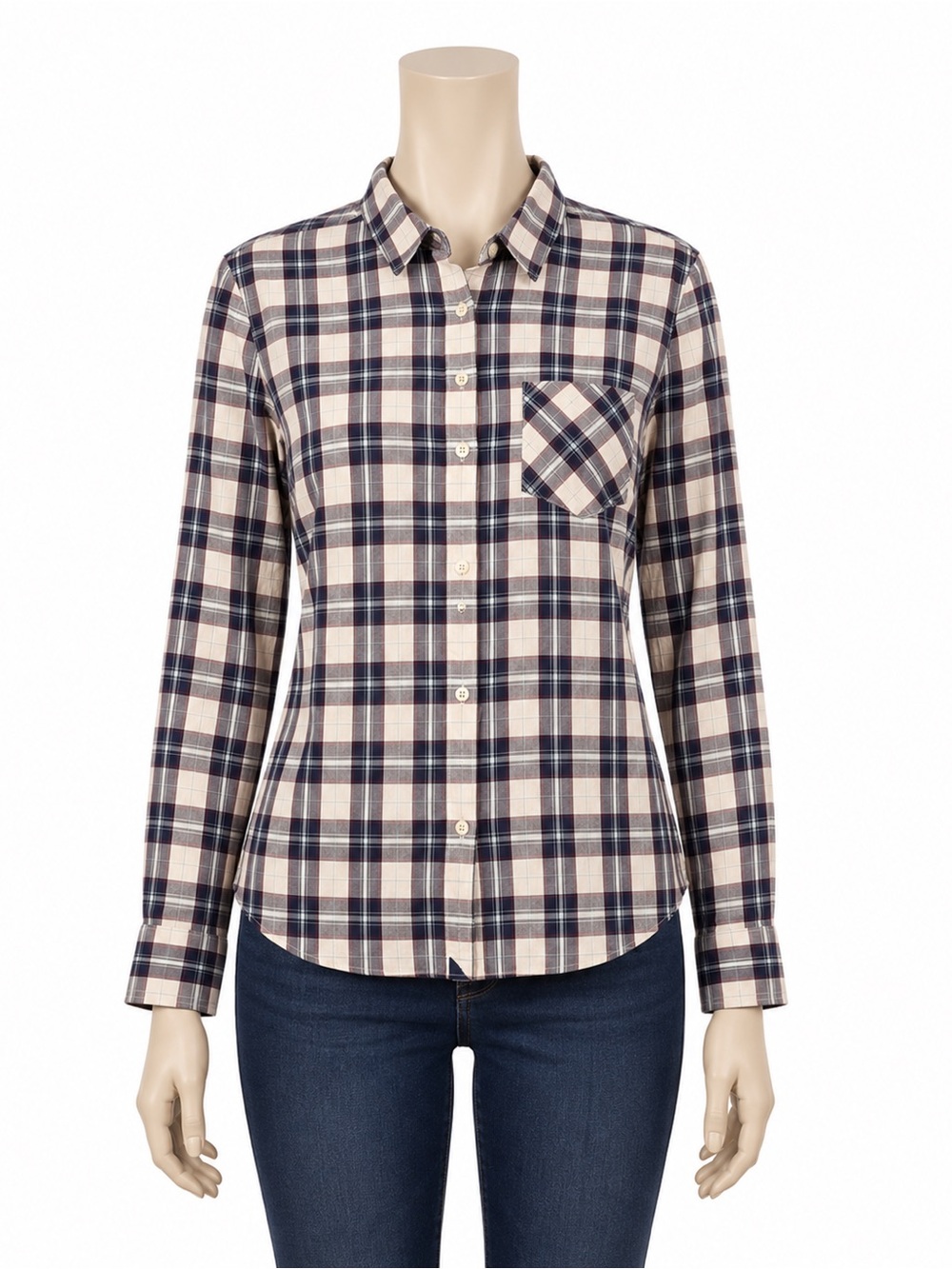 Untuckit Women's Sorbo Blue White Plaid Cotton Button Down Long Sleeve Sz 6 NWT